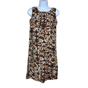 Vintage 1970s Hunter Sportswear Heavyweight Linen Shift Dress Sz M Mod Geometric